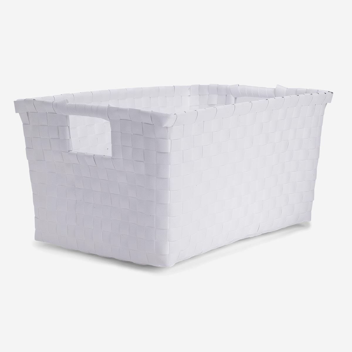 White plastic-plaited basket