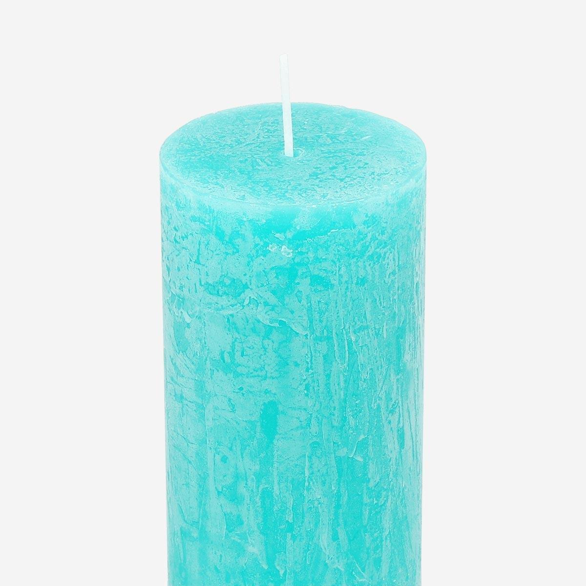 Turquoise pillar candle. 15 cm