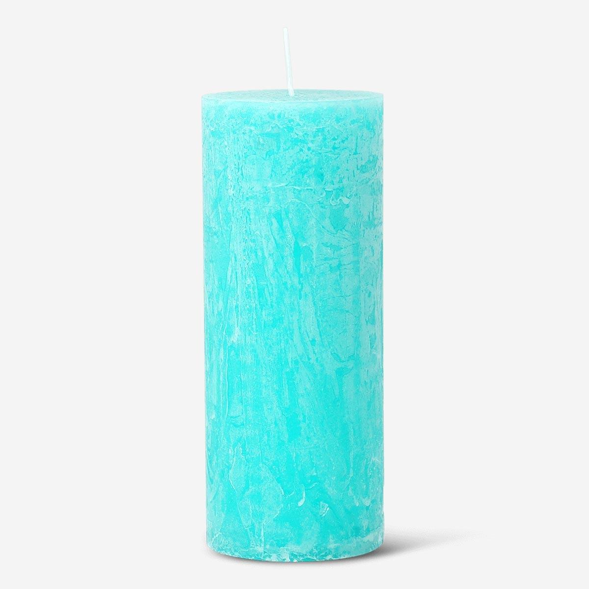 Turquoise pillar candle. 15 cm