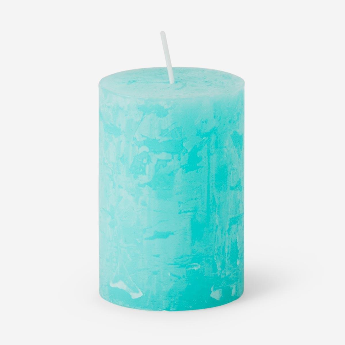 Turquoise pillar candle. 9 cm