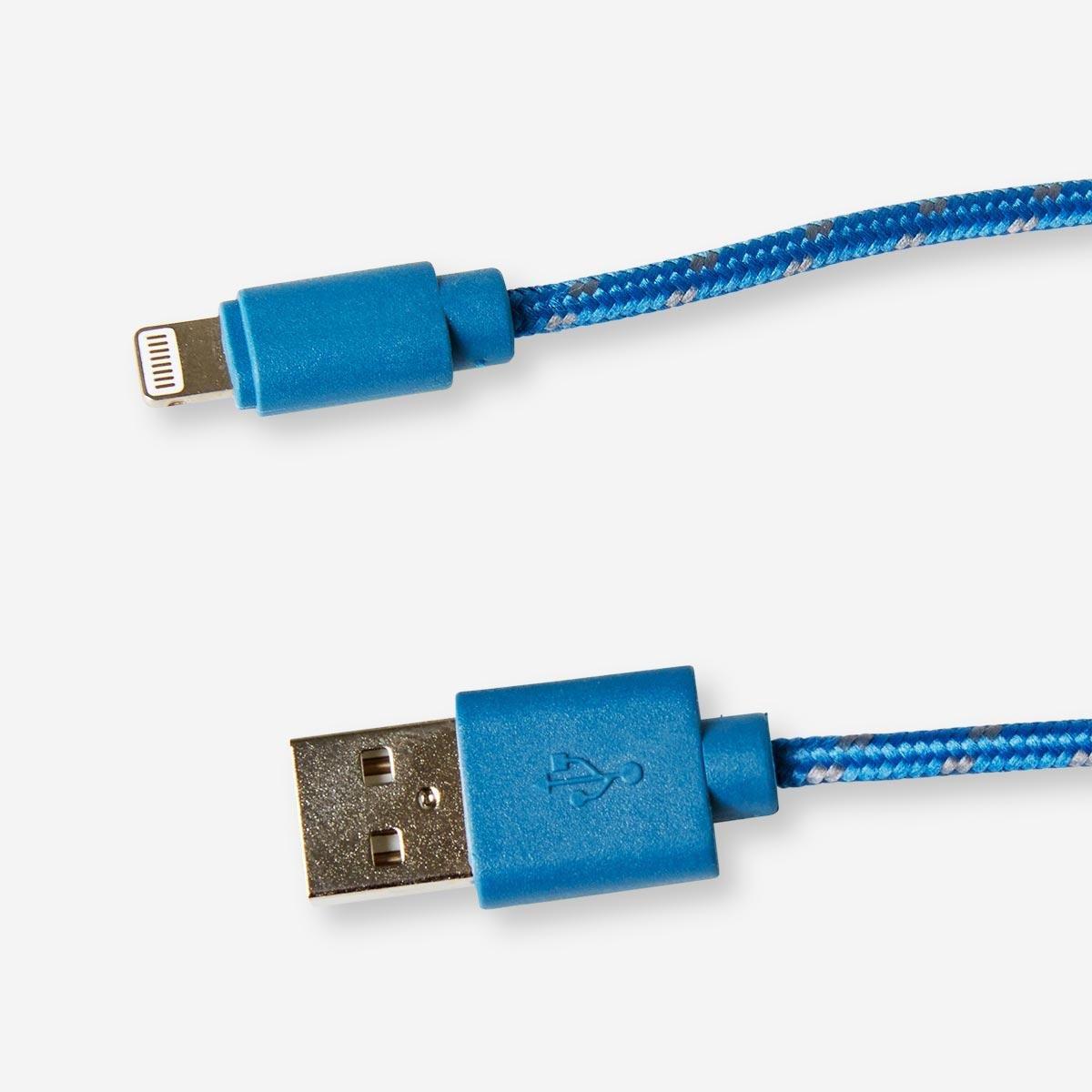 Blue iPhone charging cable.