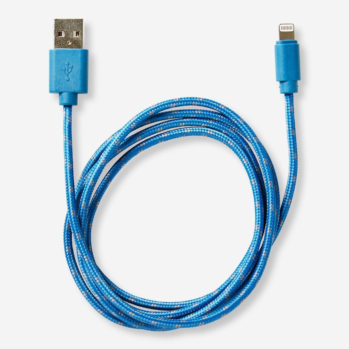 Blue iphones charging cable.