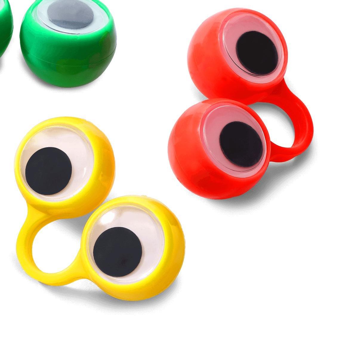 Multicolour Finger rings with rolling eyes. 4pcs