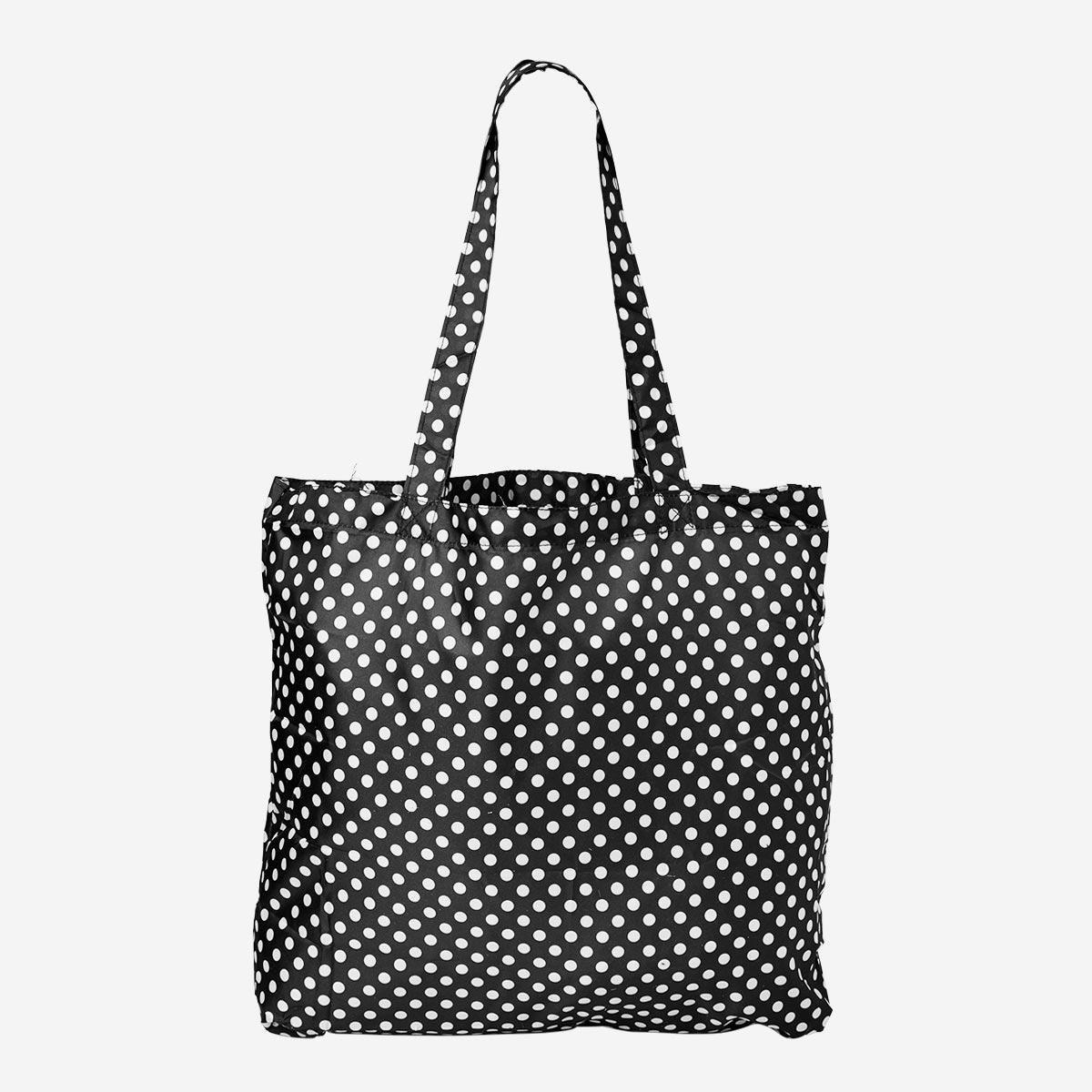 Black polka dots foldable tote bag