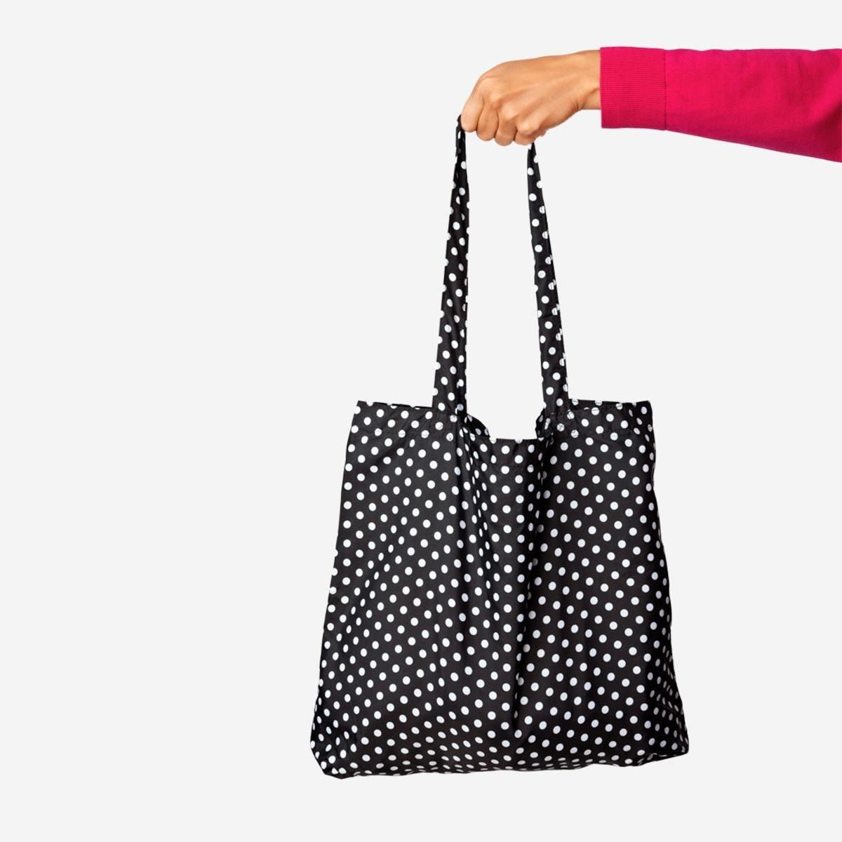 Black polka dots foldable tote bag