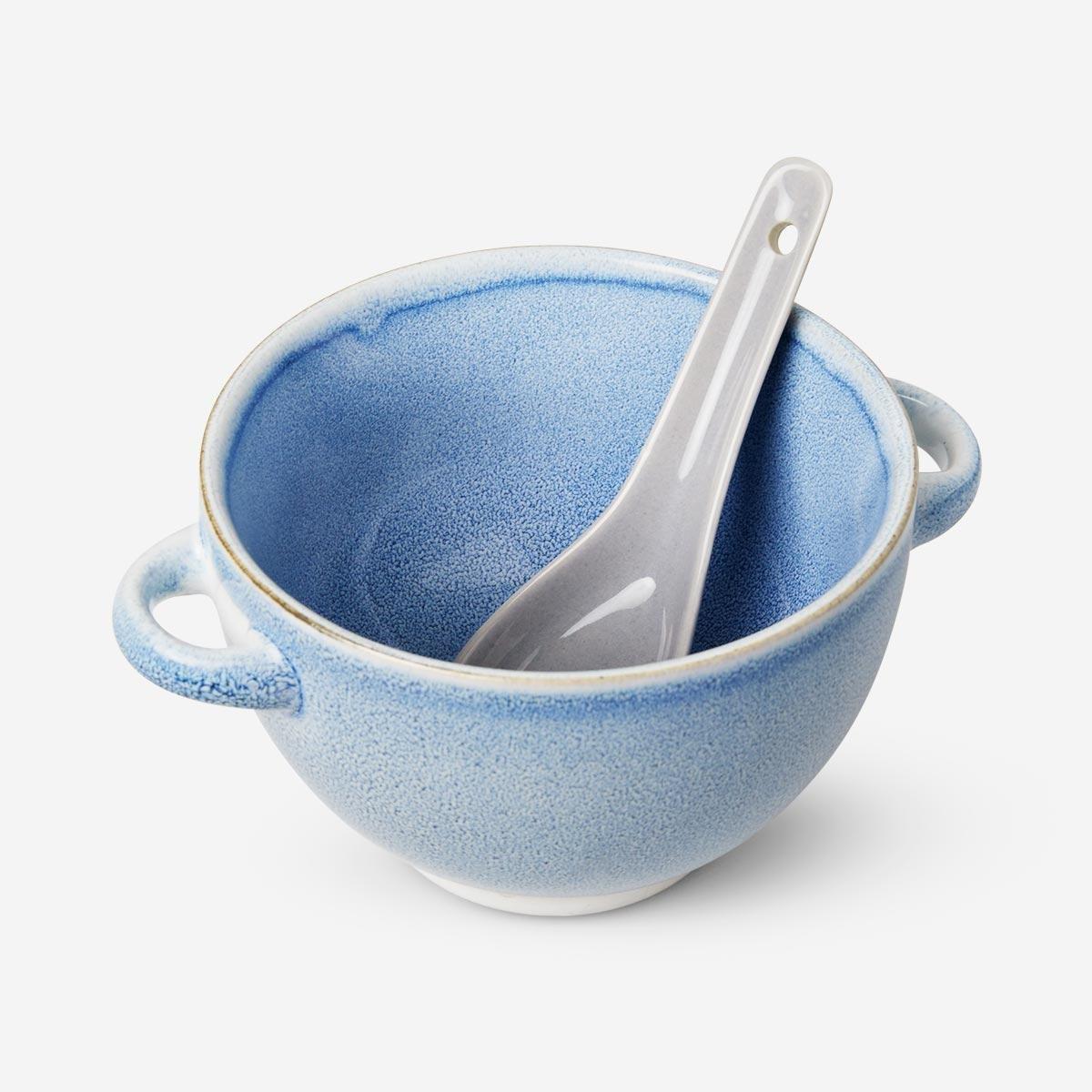 Blue ceramic soup bowl