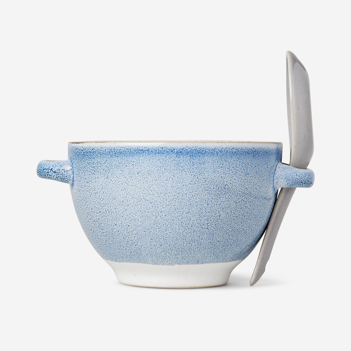 Blue ceramic soup bowl