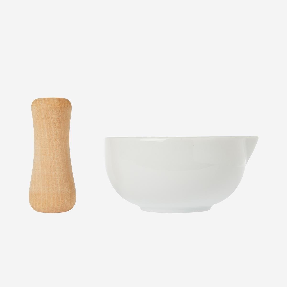 White Ceramic mortar with pestle