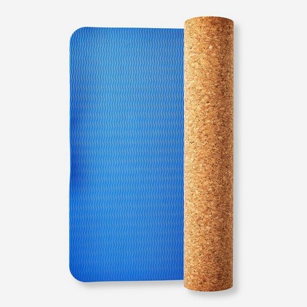 Blue one sided cork yoga mat