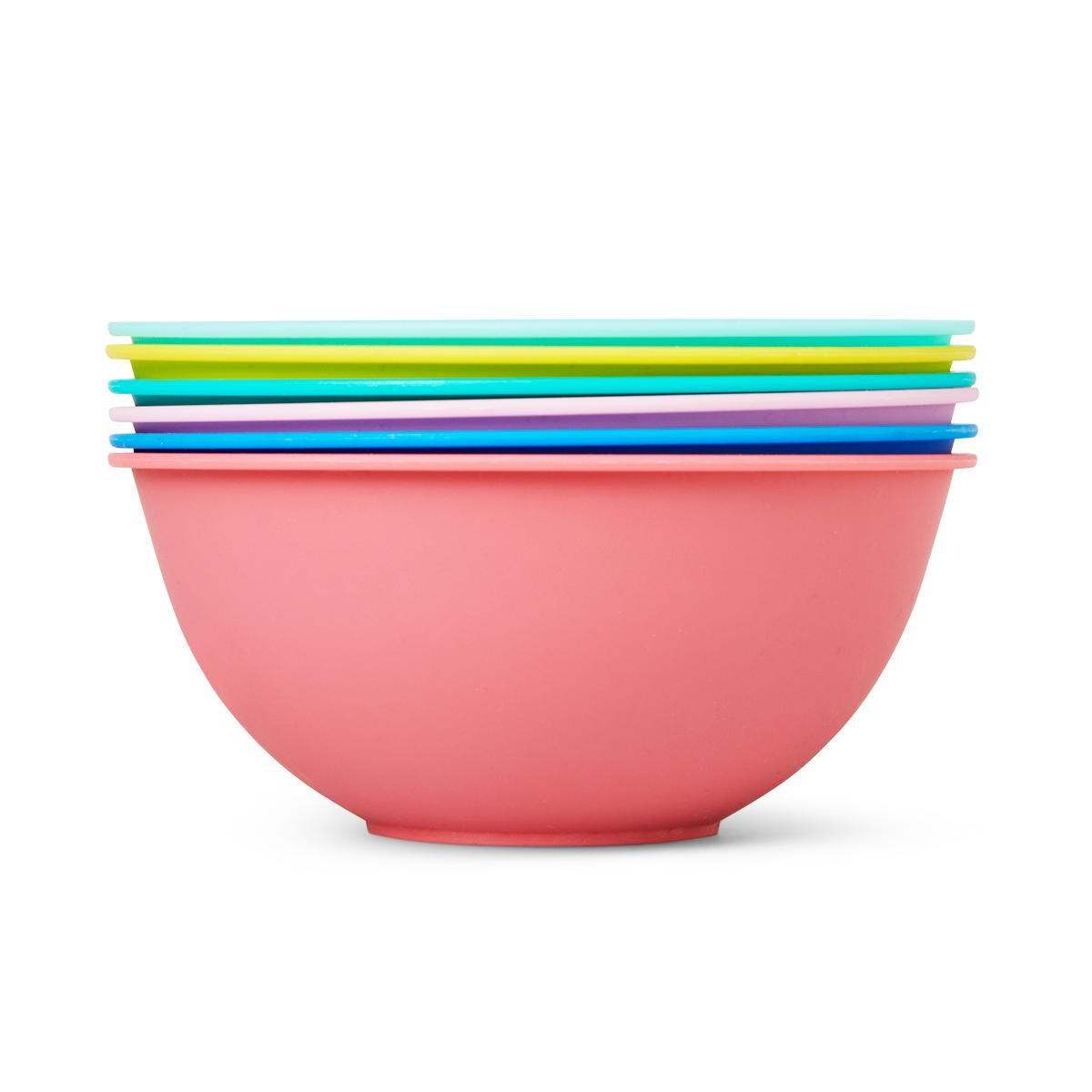 Multicolour strong plastic bowls. 6pcs