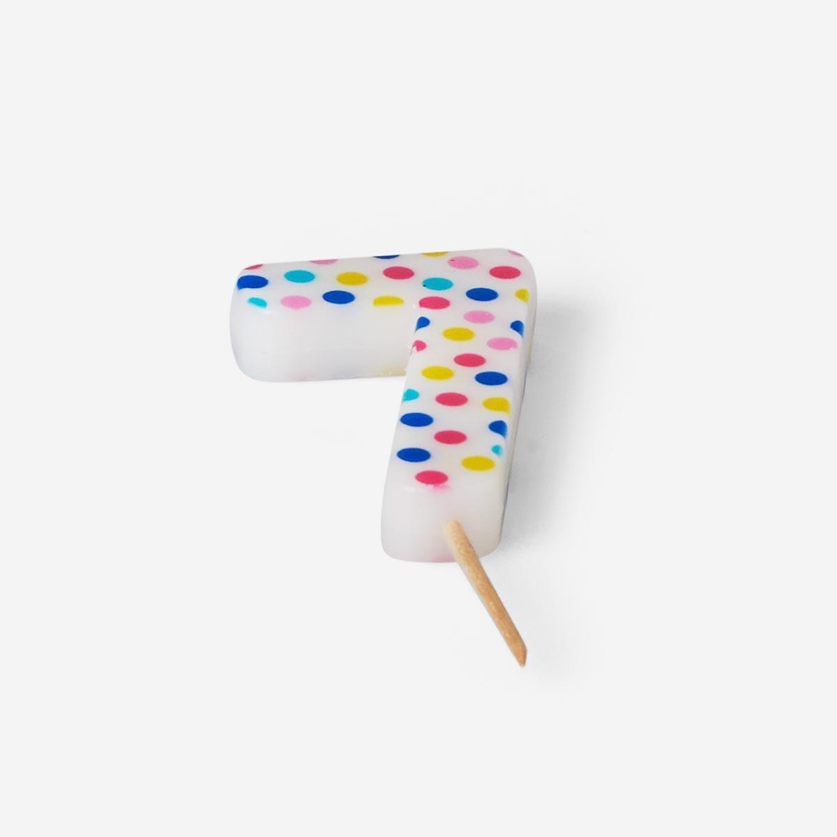 Multicolour number 7 polka dots cake candle