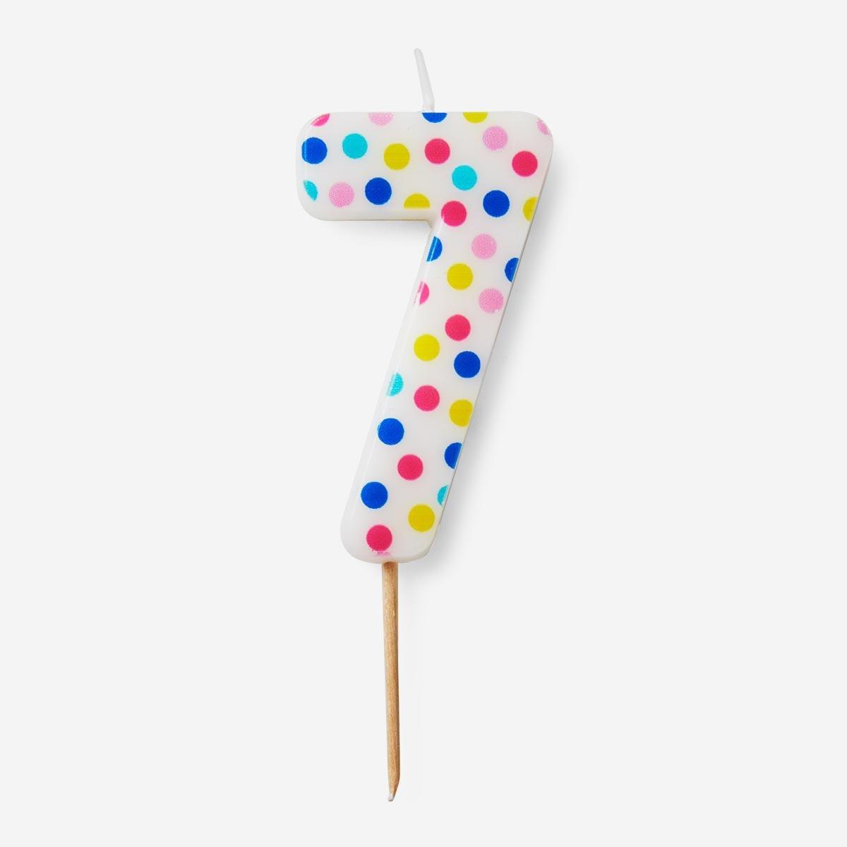 Multicolour number 7 polka dots cake candle