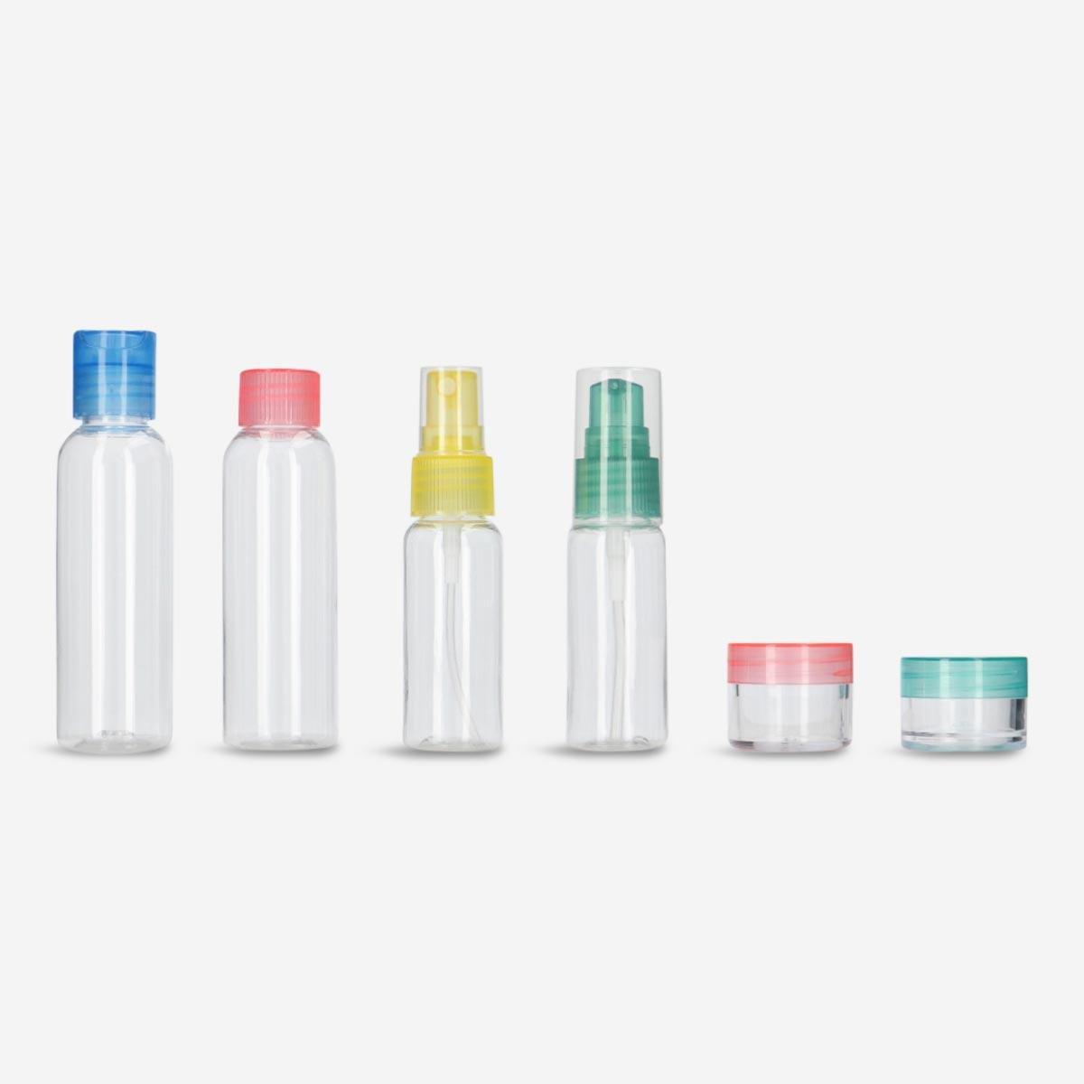 Transparent travel containers set