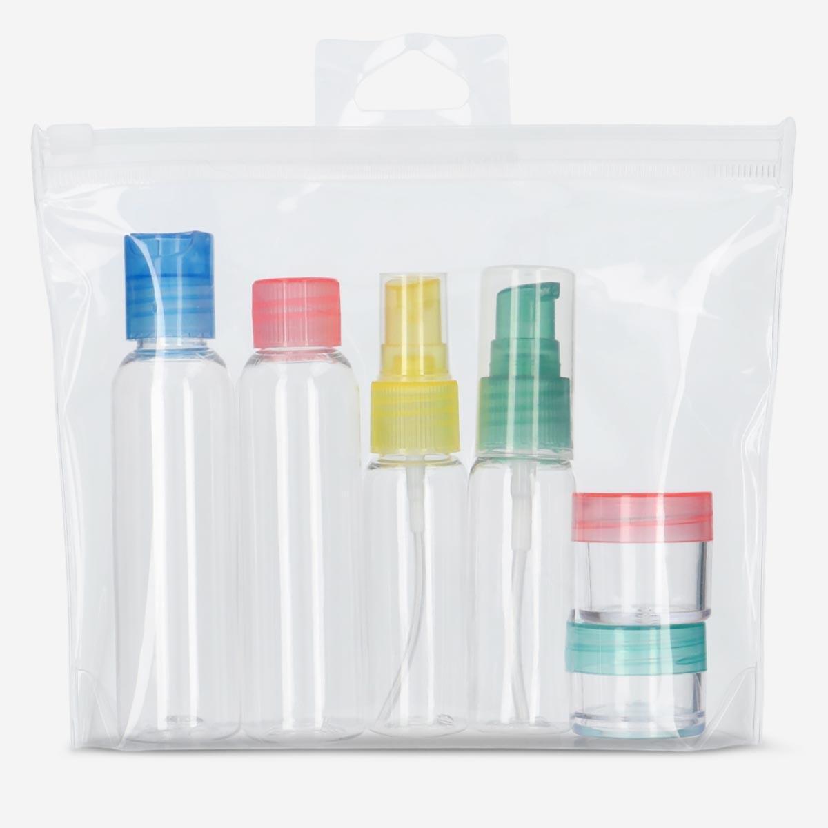 Transparent travel containers set