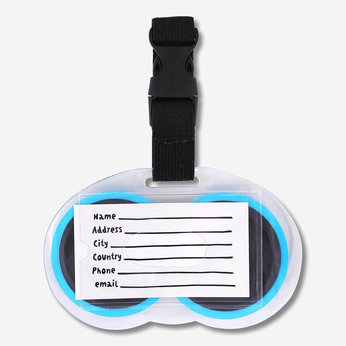 Blue googly eyes luggage tag