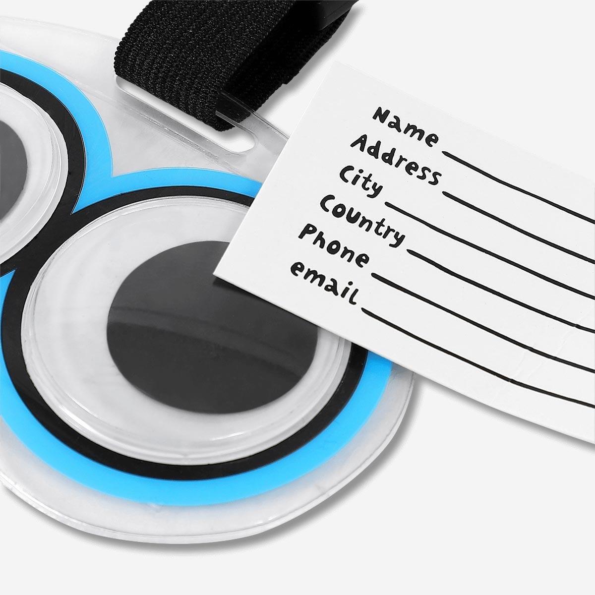 Blue googly eyes luggage tag