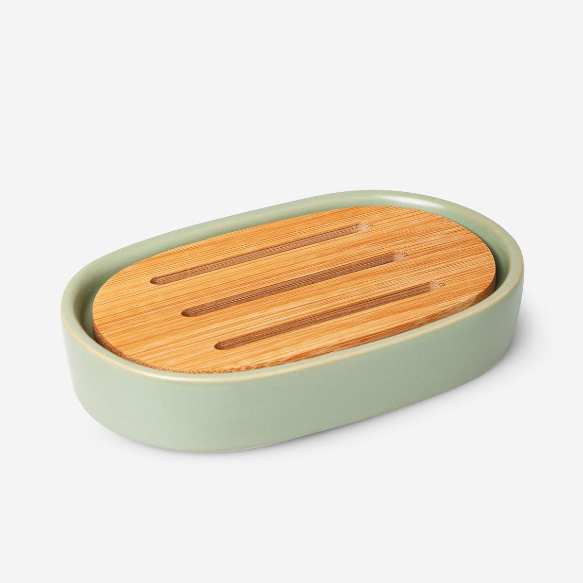 Green ceramic soap dish