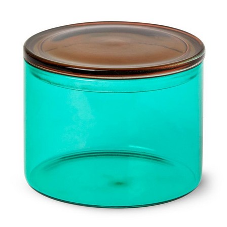 Turquoise transparent glass jar