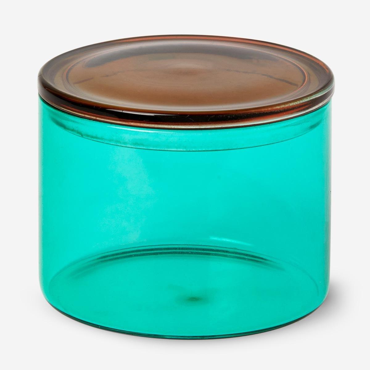 Turquoise transparent glass jar