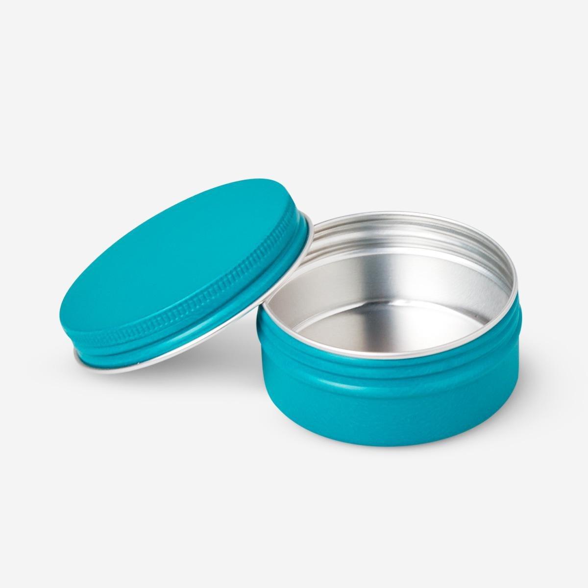 Blue metal travel container