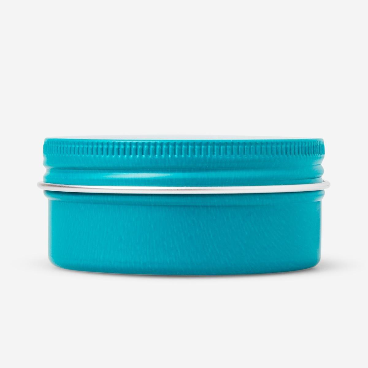 Blue metal travel container