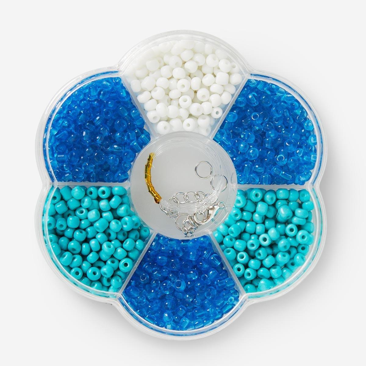 Blue box of glass beads