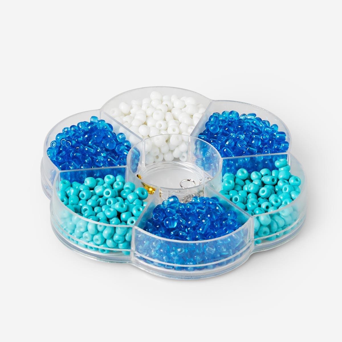 Blue box of glass beads