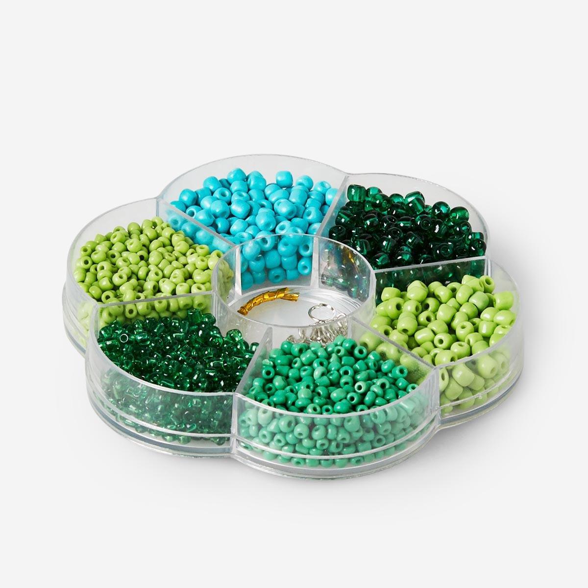 Green box of glass beads