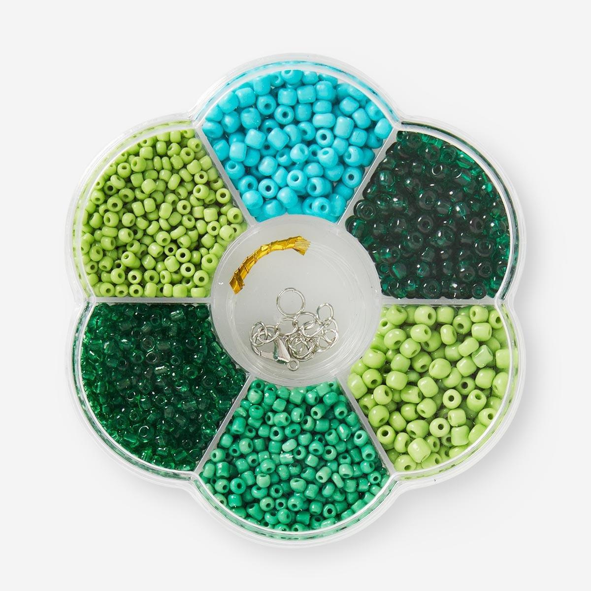 Green box of glass beads