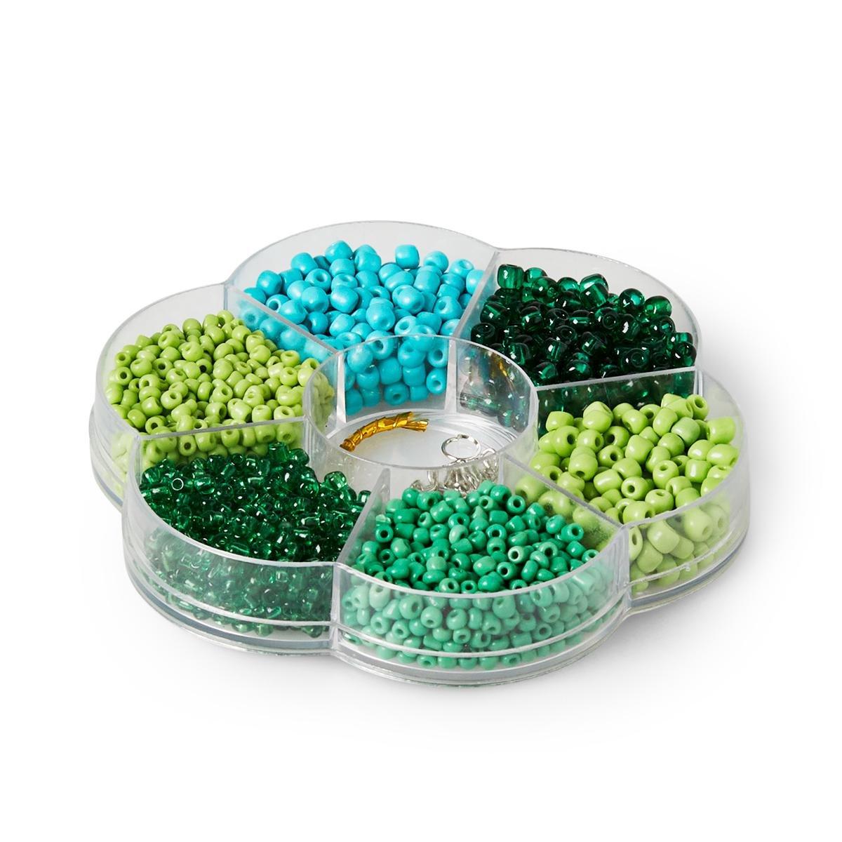 Green box of glass beads