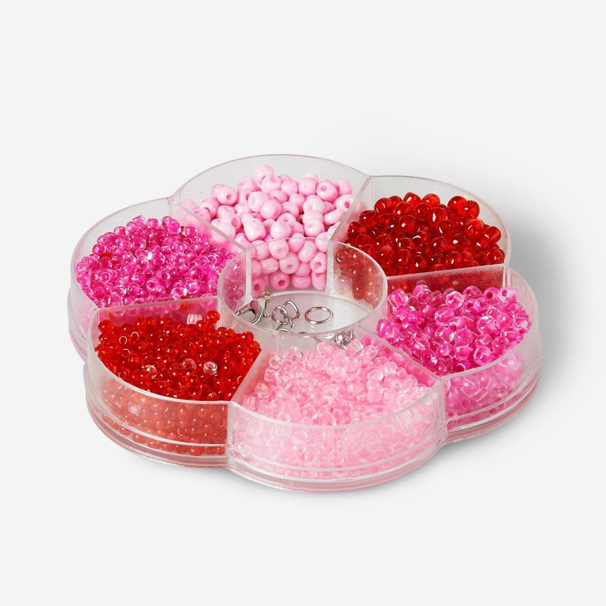 Pink box of glass beads