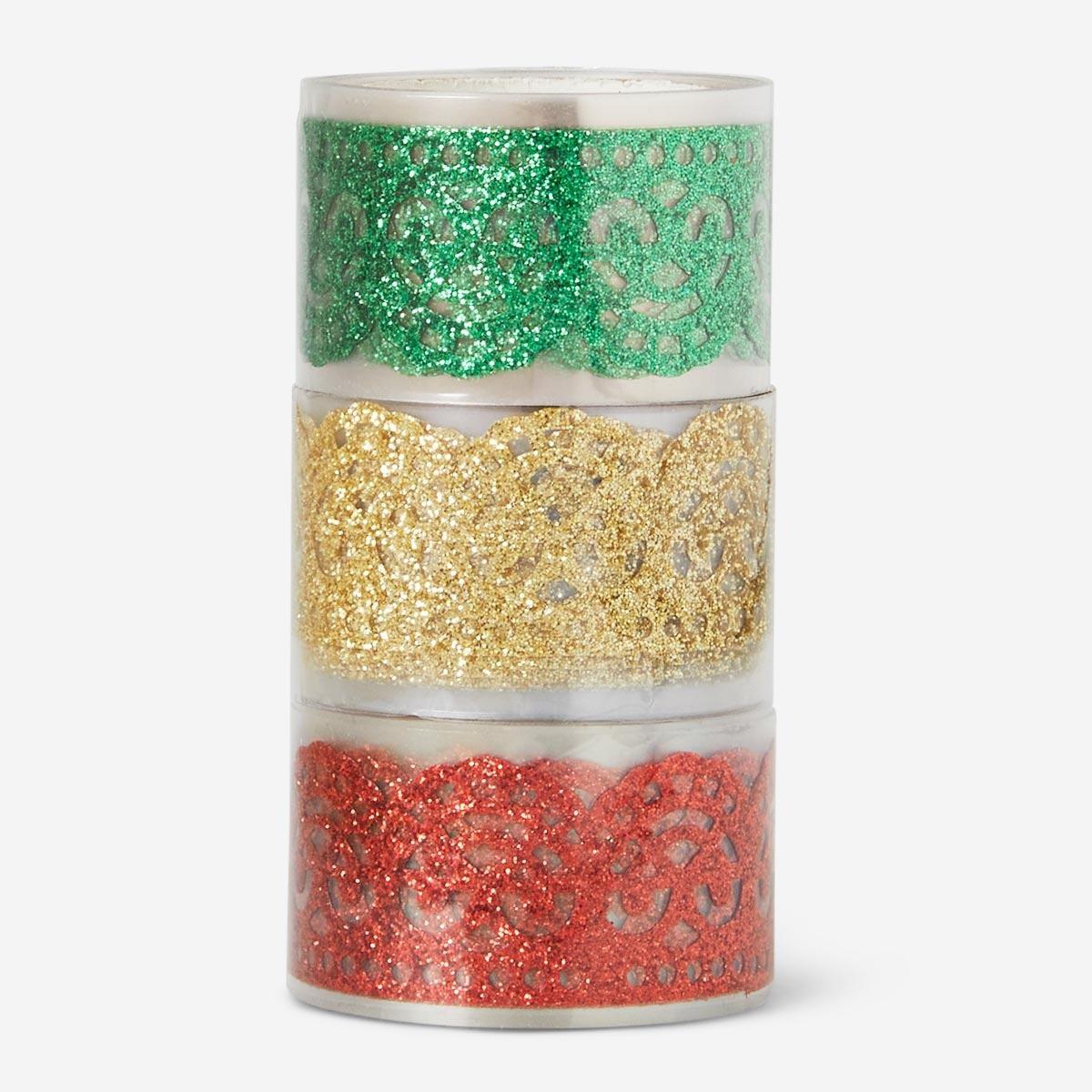 Multicolour Lace pattern glitter tape. 3 pcs