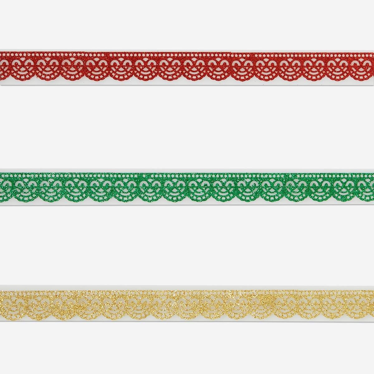 Multicolour Lace pattern glitter tape. 3 pcs