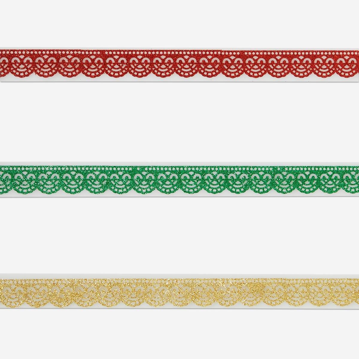 Multicolour Lace pattern glitter tape. 3 pcs