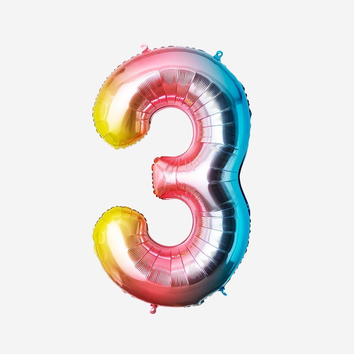 Multicolour number 3 foil balloon