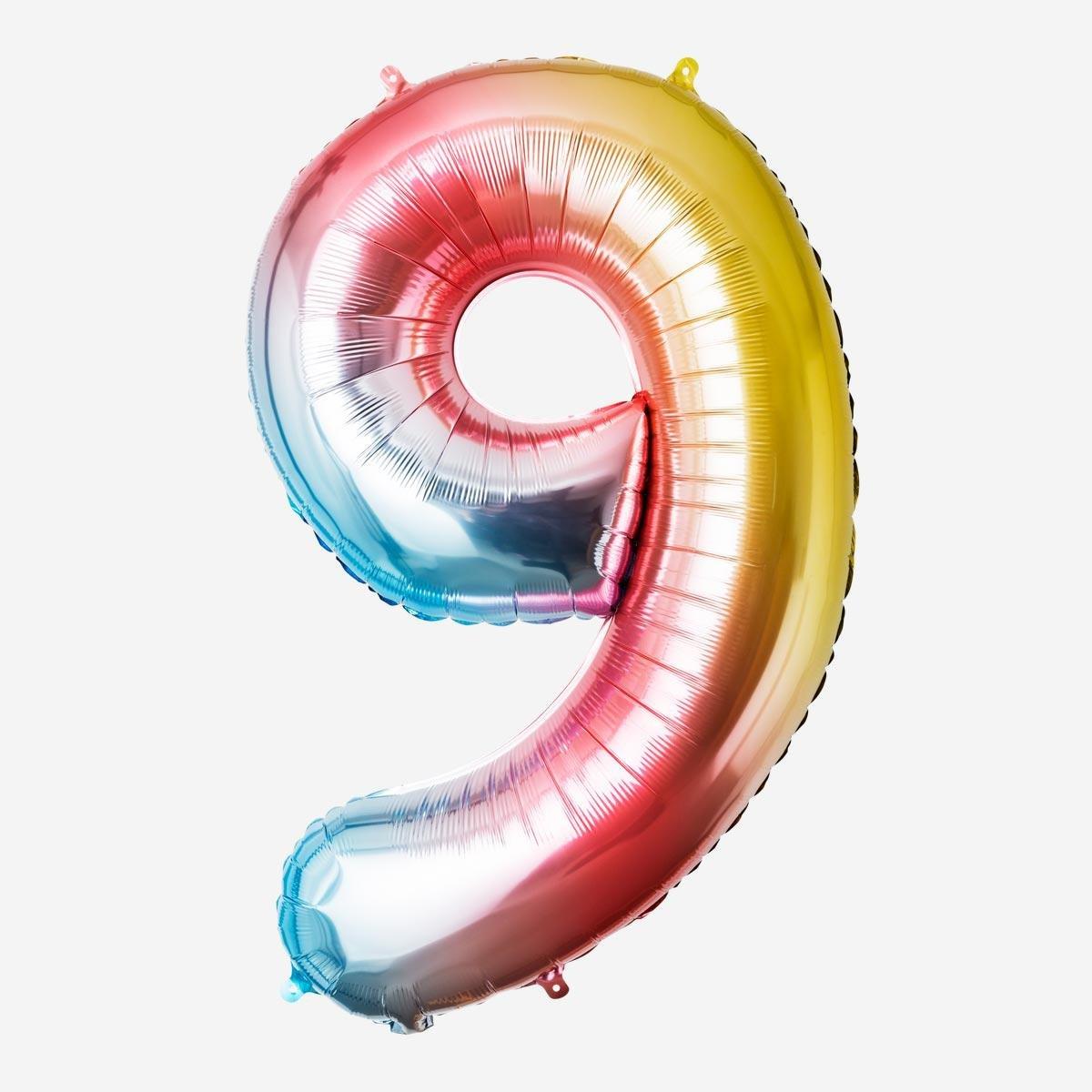 Multicolour number 9 foil balloon