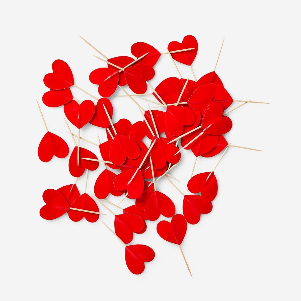 Red hearts cake picks. 50pcs