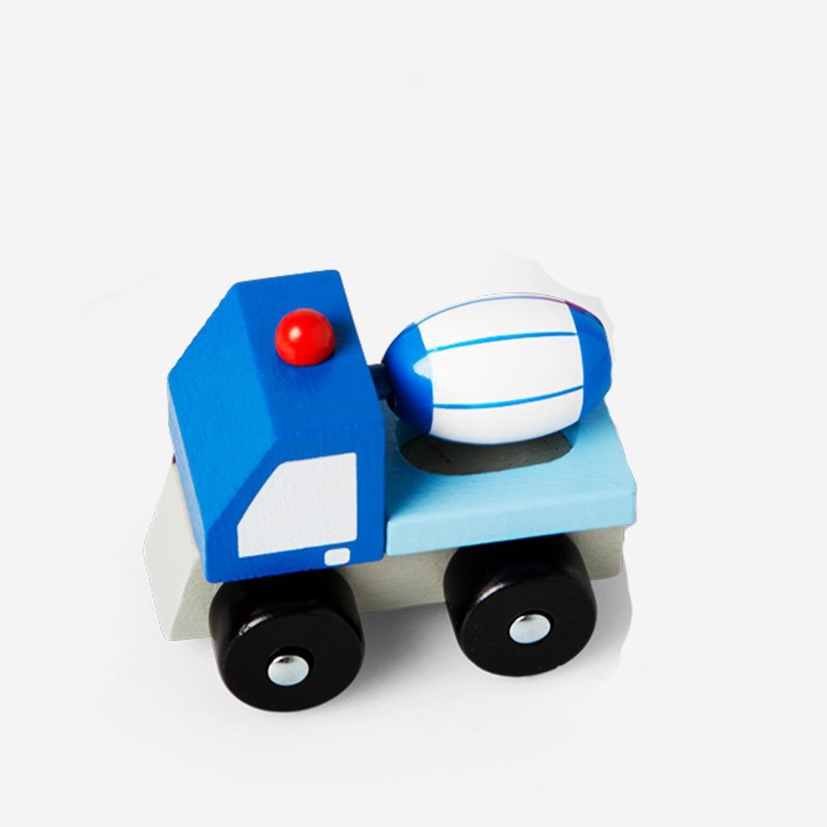 Blue wooden construction car