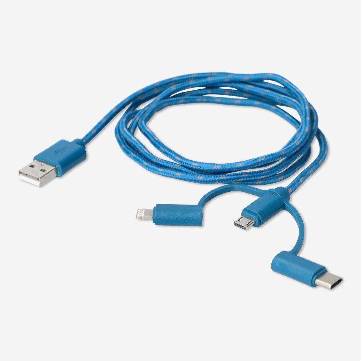 Blue multi head charging cable