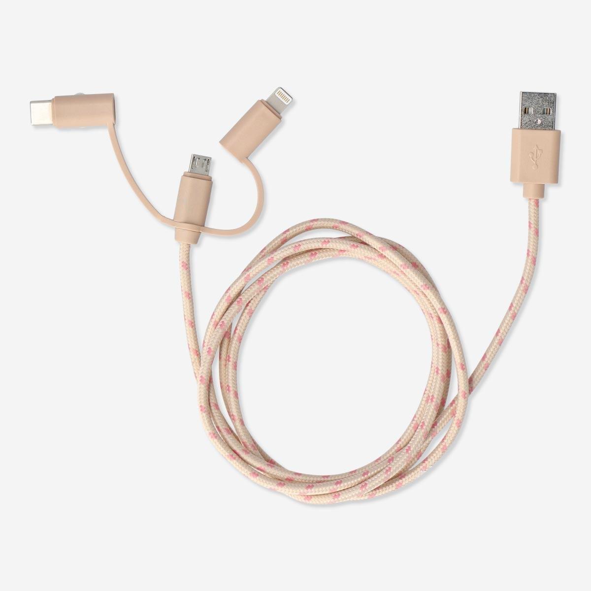 Beige multi head charging cable