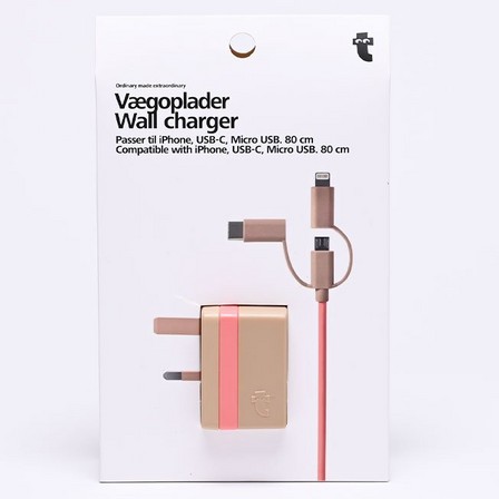 Pink wall charger and cable. 80cm