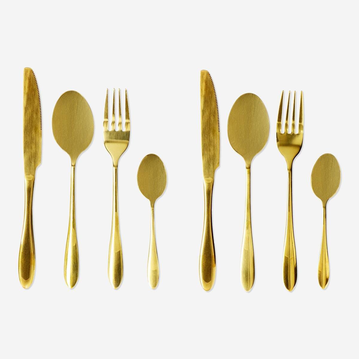 Gold Steel Cutlery Set. For 2 Persons