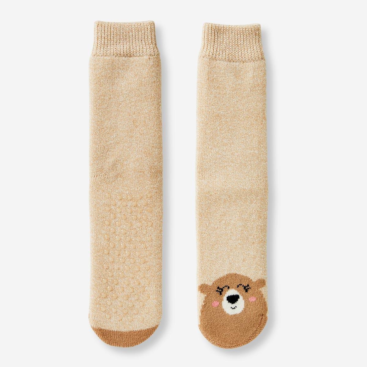 Beige bear comfy non-slip socks. size 32-34