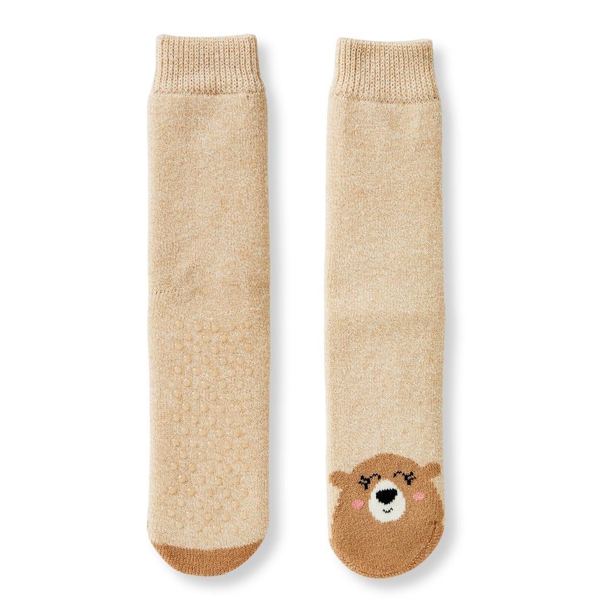 Beige bear comfy non-slip socks. size 32-34