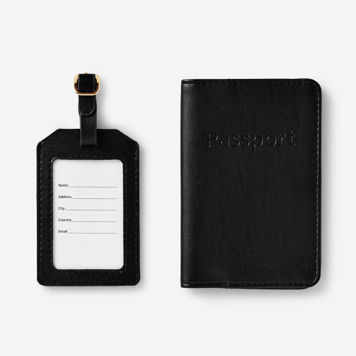 Black suitcase tag travel set