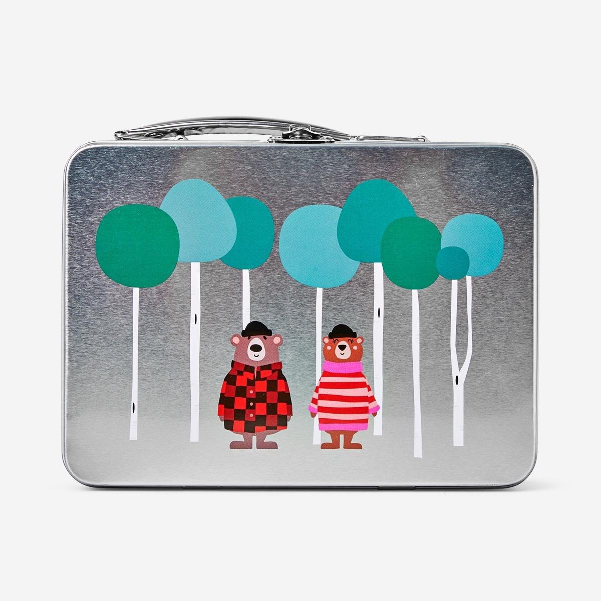 Silver metal lunch box. 26 cm