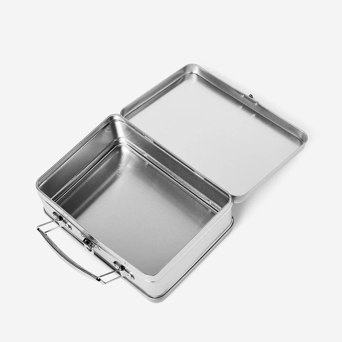 Silver metal lunch box. 26 cm
