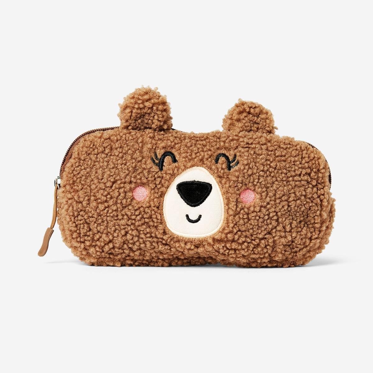 Brown fluffy bear pencil case