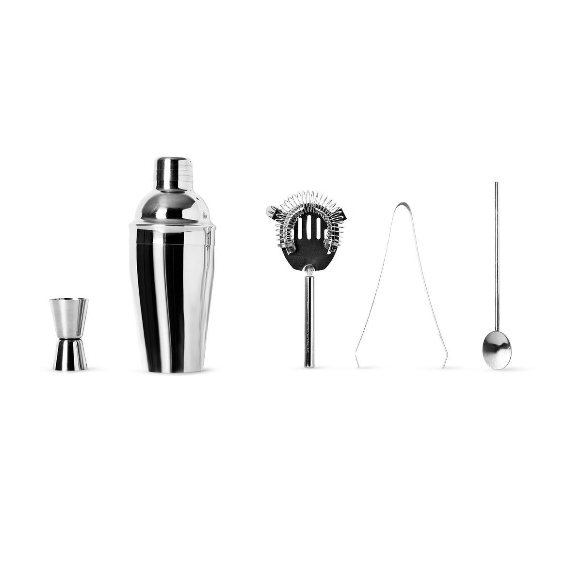 Silver metal cocktail shaker set