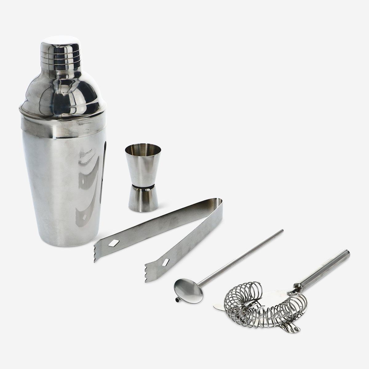 Silver metal cocktail shaker set